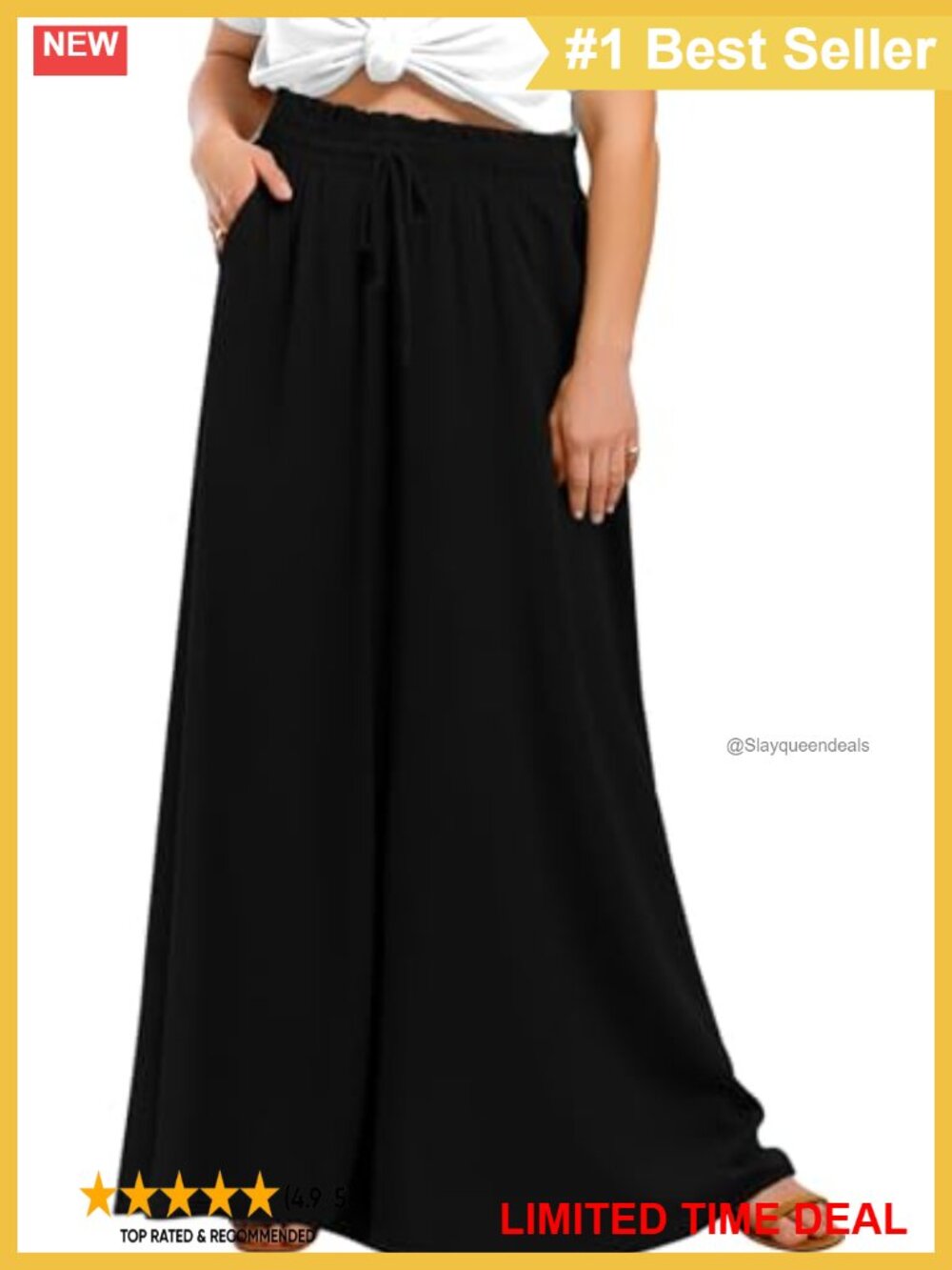 Plus Size Wide Leg High Waist Flowy Palazzo Lounge Pants with Pockets